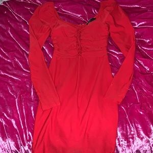 Red puff sleeve mini body con dress